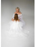 Ivory 3D Flowers Tulle Flower Girl Dress With Removable Train